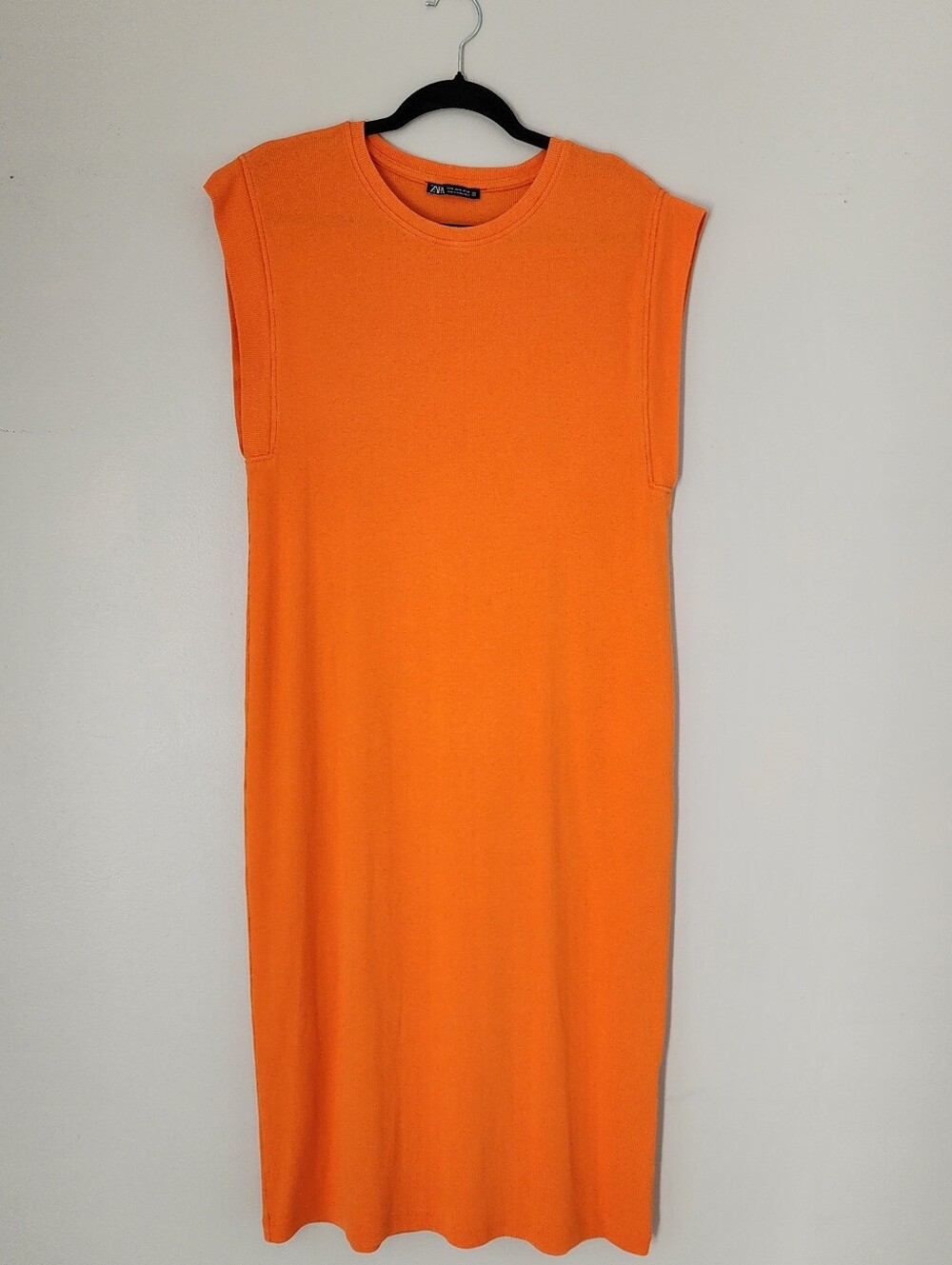 ZARA Orange Ribbed Sleeveless Midi Dress Size M